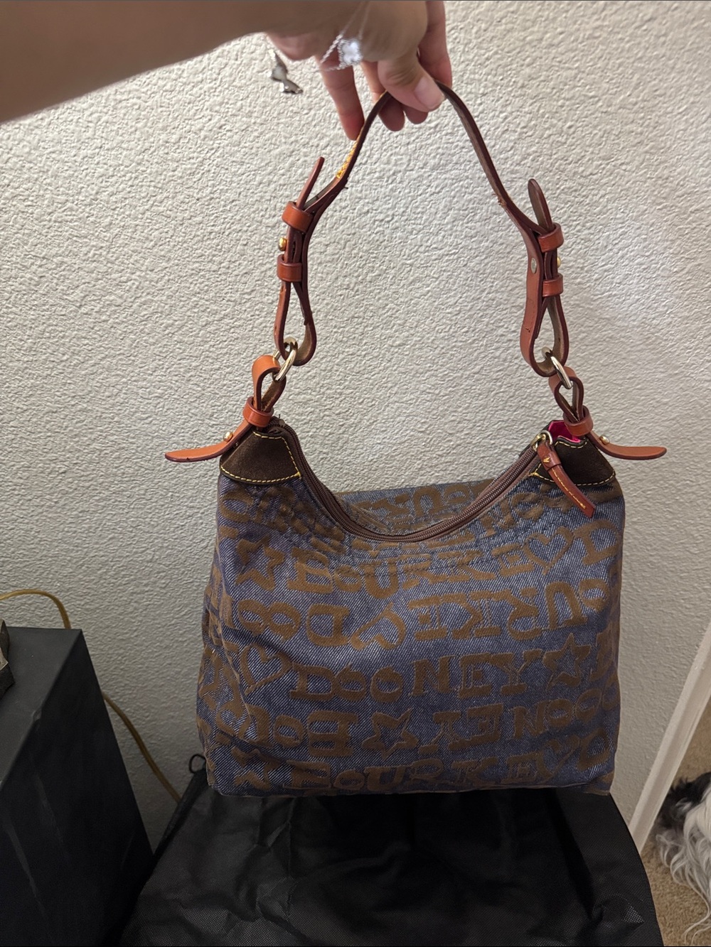 Vintage Dooney & Bourke Signature Monogram Denim Hobo Bag Y2K
